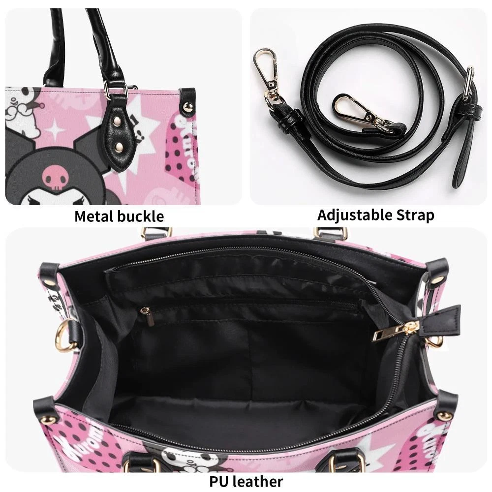 Personalized Kuromi Luxury Women PU Leather Handbag, Natural Material, Custom