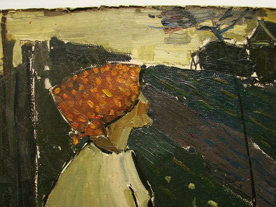 Pintura al óleo soviética URSS impresionismo figura mujer rural aldeana Foto 4 de 4