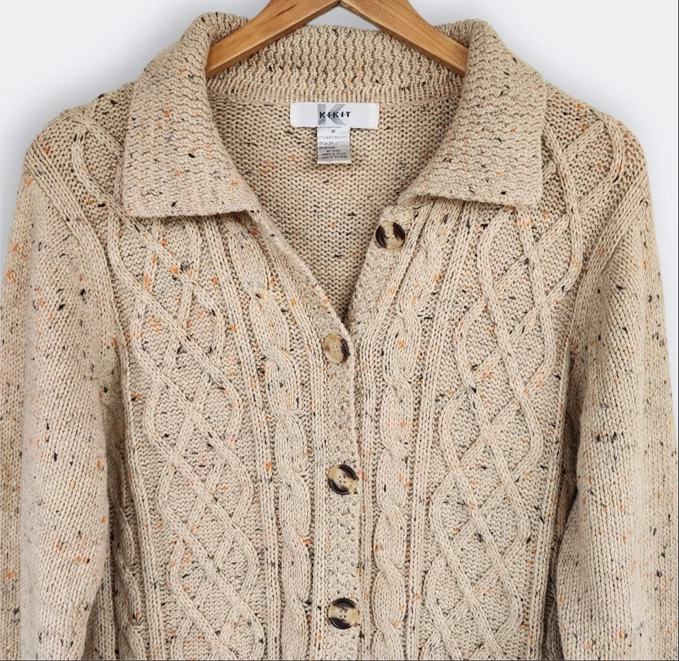 Cárdigan Suéter Vintage Mezcla Lana Para Mujer Mediano M Marrón Tostado Pescador Retro M Foto 2 de 4