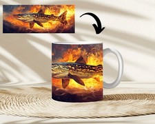 Coffee Mug Pike Fish On Fire Cup Coffee Mug Gift Ceramic