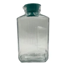 Anchor Hocking Ribbed Glass Juice Pitcher Refrigerator Jug Carafe 2 Qt Teal