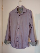 Twillory Shirt Mens 15.5 34 35 Purple White Mirco Check Button Up Non Iron