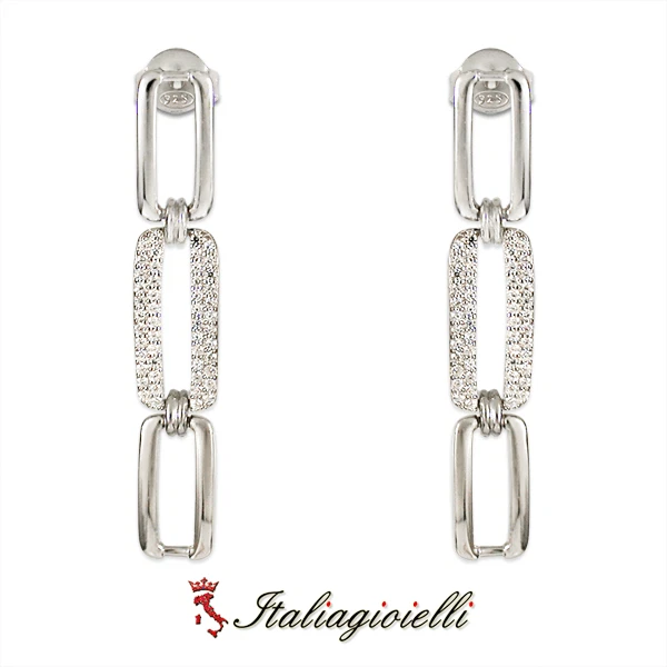 Splendenti Orecchini a Maglia Brillanti in Argento 925 Rodiato Oro Bianco - Immagine 3 di 4