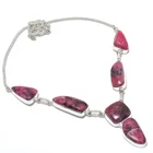 Rhodonite Gemstone 925 Silver Handmade Ethnic Jewelry Necklace 18"