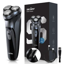 SEJOY 3D Men Electric Shaver Rotary Razor Rechargeable Cordless Sideburn Trimmer