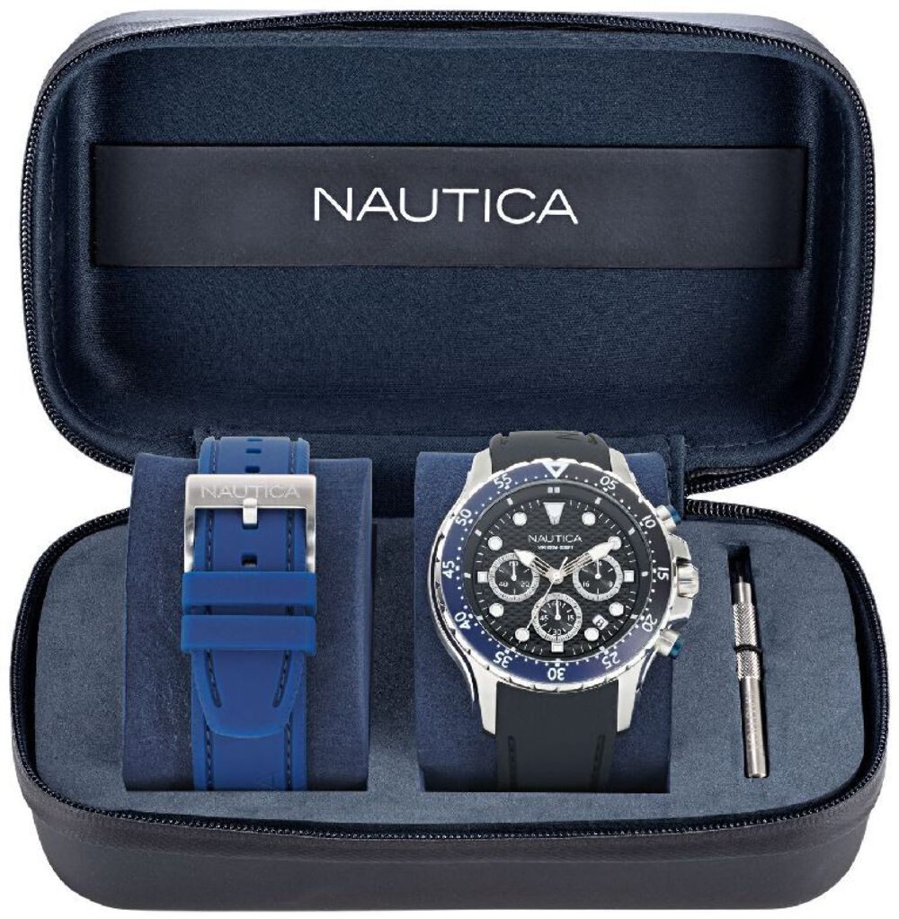 Nautica NAPNSF408 Men's Sporty NST Chronograph 44mm Black Dial