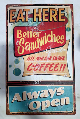 Desperate Enterprises EAT HERE Always Open Nostalgic Restaurant Sign 10'' x 16''