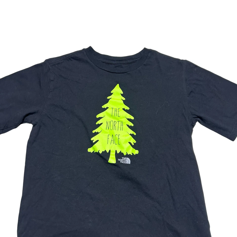 Camisa The North Face Niños Grande 14/16 Negra Verde Neón Árbol de Navidad Gráfico Foto 2 de 4