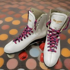 Dominion Leather Roller Skates Women's 8 White Pink Laces Esprit Canada Vtg