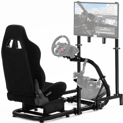 Hottoby G29 Racing Sim Cockpit & TV Stand Seat Fit Thrustmaster Fanatec Logitech