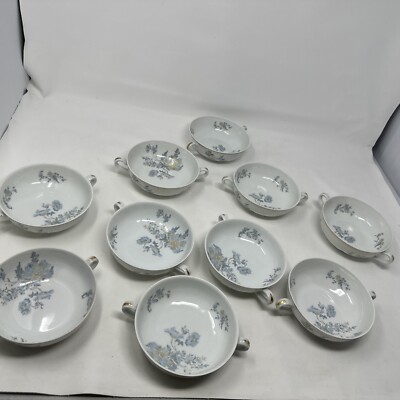 Lot Of 10 Haviland Limoges Auclair Double Handled Tea Coffee Mugs Cups Blue NEW