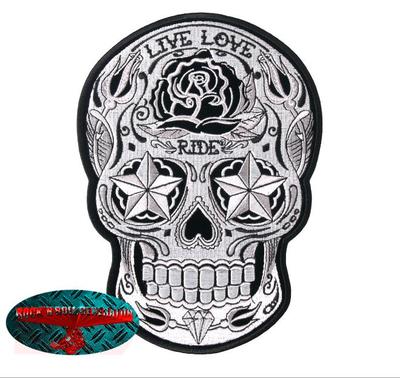 SUGAR SKULL RIDE Patch Aufnäher Aufbügler Biker Motorrad Rocker Day of the  Dead