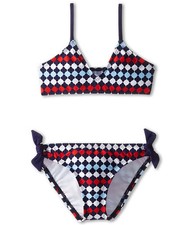 SPLENDID LITTLES MOSAIC BRALETTE  HIPSTER SIDE TIES BIKINI SET BLUE SIZE 8 64