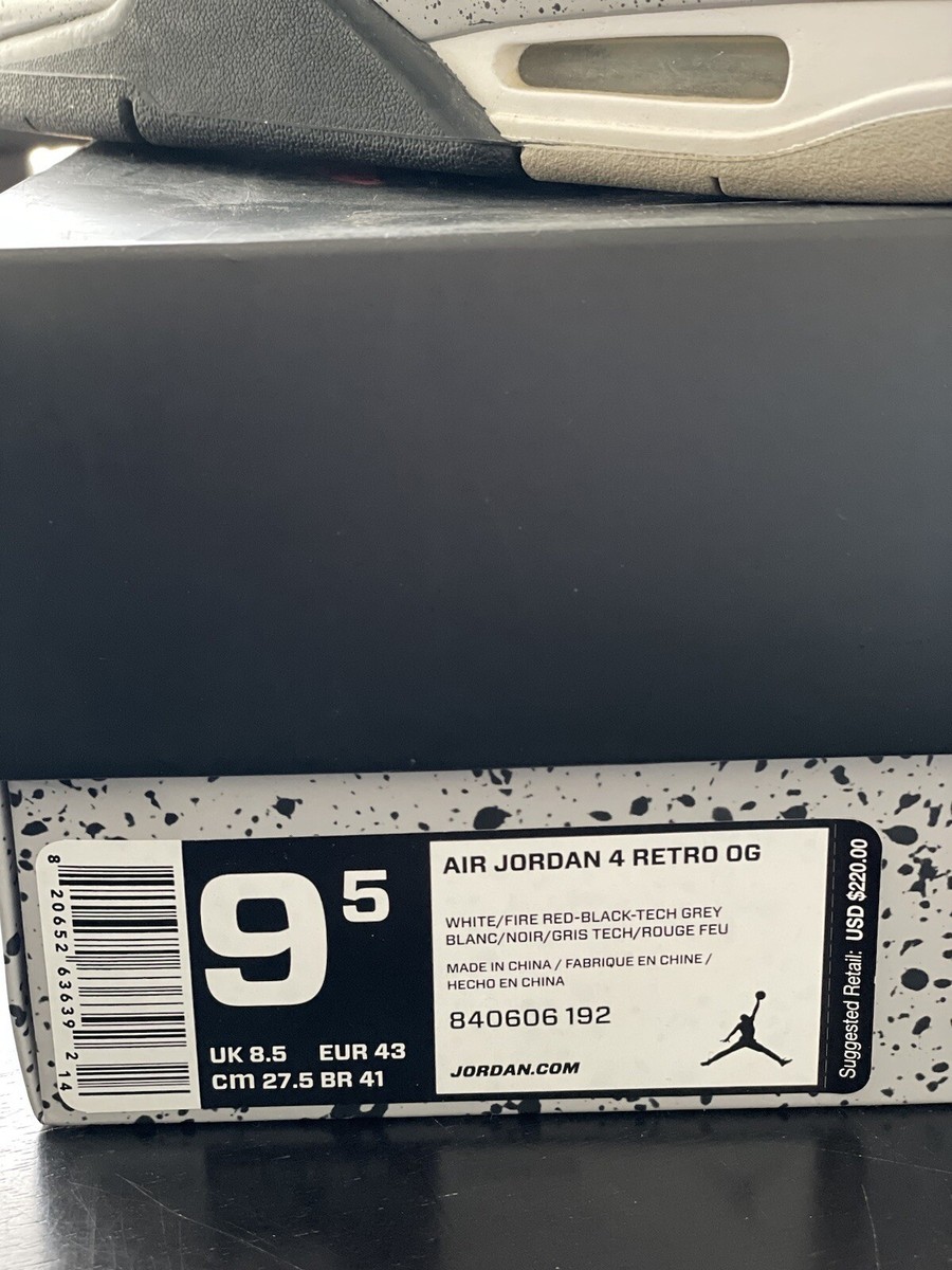 Air Jordan 4 Retro OG White Cement 2015  Size 8 Pre Owned 840606-192 In Box Tag Nike Air Jordan 4 IV Retro OG, 840606-192, White/Red/Cement  main image 4