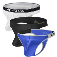 ZONBAILON Men's Underwear Bright Face High Elastic Nylon Sexy Thong 3-piece Set