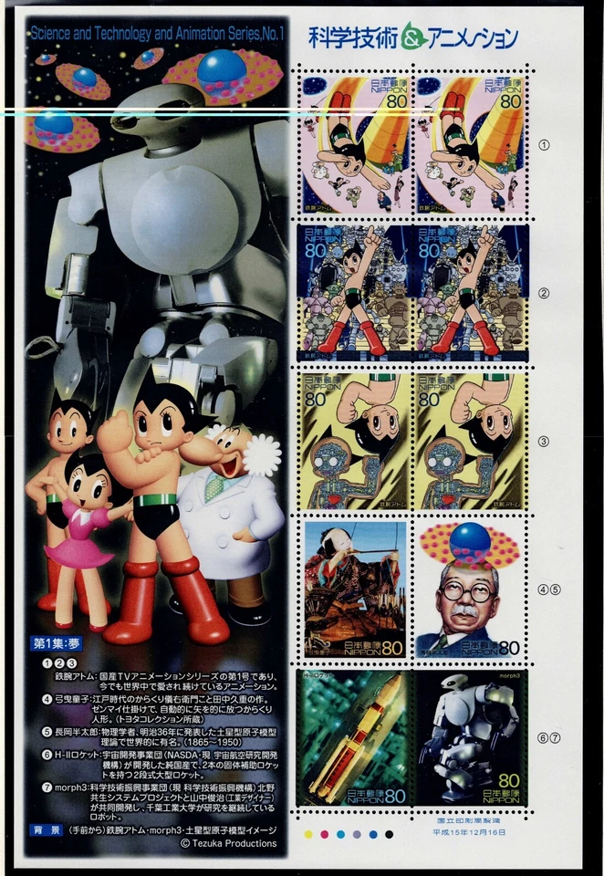 Japan 2004 MNH , Science, Technology & Animation. Sc 2876. Astro Boy, etc. - Image 2 of 2