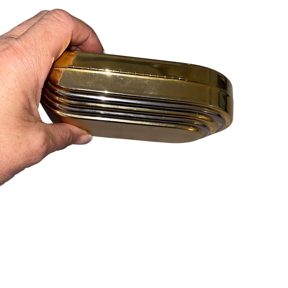 Shals International Vintage Two Tone Art Deco Hard Case Metal Clutch Crossbody - Image 3 of 4