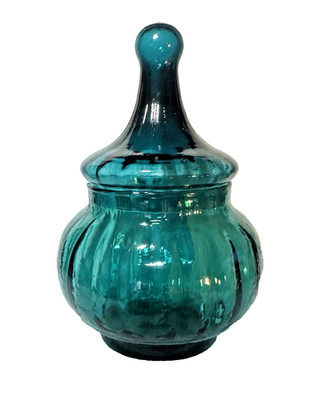 Empoli Aqua Blue Circus Tent Glass Apothecary Jar Candy Dish MCM Vintage Italy
