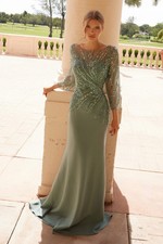 Clearance Green 10 Mother of the Bride Dress with Elegant Beaded 3/4 Sleeves