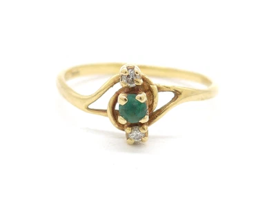 Größe 51 Ring 585 GOLD 14 Karat Gelbgold bague Diamanten Smaragd oro G2083/26 - Bild 1 von 4