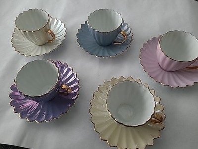 Alpine Cuisine Germany Tea Coffee 5 cups & saucer set Porcelain Aramco Gold Trim