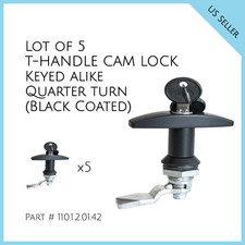LOT OF 5 T HANDLE LATCH / LOCK KEYED ALIKE BLACK COATED  110.1.2.01.42
