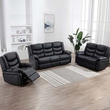 Image of SEATTLE MANUAL LATCH RECLINER SOFA SET BONDED LEATHER  3 + 2 + 1 SOFA SUITE