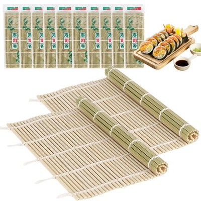 LEQC 10PCS Bamboo Sushi Mat 9.5''x9.5''   Durable Bamboo Sushi Rolling Mat, Tig...
