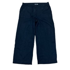 Chicos 100 Linen Wide Leg Pants Womens XL/3 36x29 Black Lagenlook Resort Boho