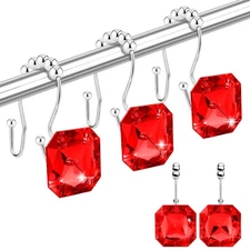 12PCS Red Crystal Rhinestones Shower Curtain Hook Rings Double Glide Anti-Rust