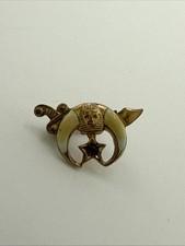 Shriners Lapel Pin 14k Gold Ruby Masonic Tie Tack W Inlaid Victorian Enamel E1