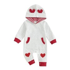 Newborn Baby Boy Clothes Color Block Long Sleeve 0-3 Months Heart Print Grey