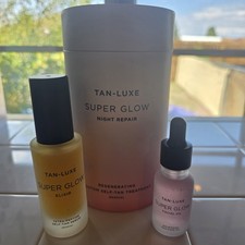 Tan Luxe Super Glow Night Repair Self Tan Set Elixir Serum Facial Oil 2 Pc Set