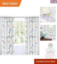 Whimsical Unicorn and Rainbow Curtains - Two 66 x 72 Panels for Girls' Bedrooms