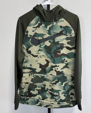 Nike Therma Mens Sz M Camo Training Pullover Hoodie Green Brown