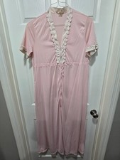 VTG Pink Nightgown Cottagecore Grannycore Floral Zip Up Large FLAW