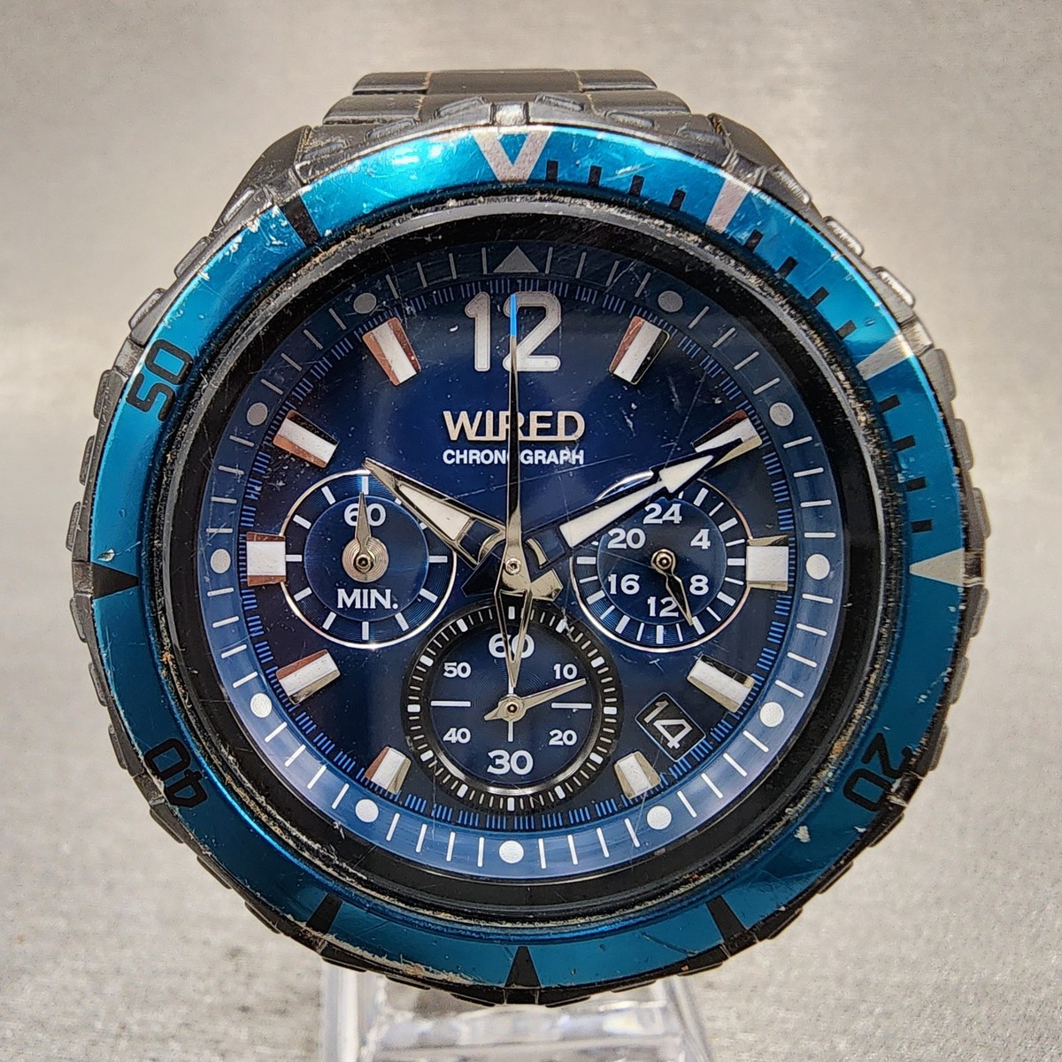 Seiko Wired Chronograph Watch Men 44mm Blue Dial Black Tone Date