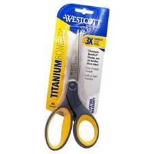 Westcott 8-inch Straight Titanium Bonded Scissors with Soft Handle, Grey/Yellow