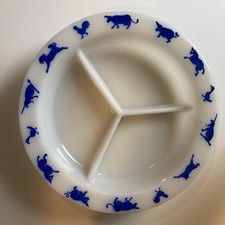 Hazel Atlas Vintage Child's Divided Dish with Farm Animals Blue