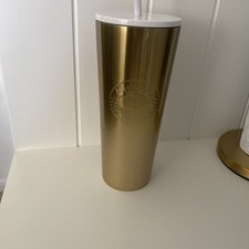 Starbucks 2019 Gold Stainless Steel Venti Cold Cup (24 fl oz) rare white