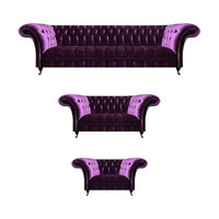 Moderne Chesterfield Lila Couchgarnitur Wohnzimmer Edle Sofas 3Tlg Set