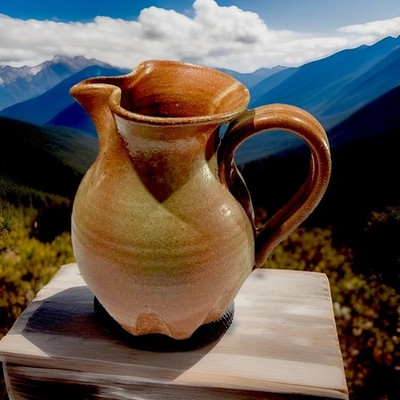 Studio Pottery Pitcher, Turn & Burn Studios, Handmade, Clay Brown, Signed 