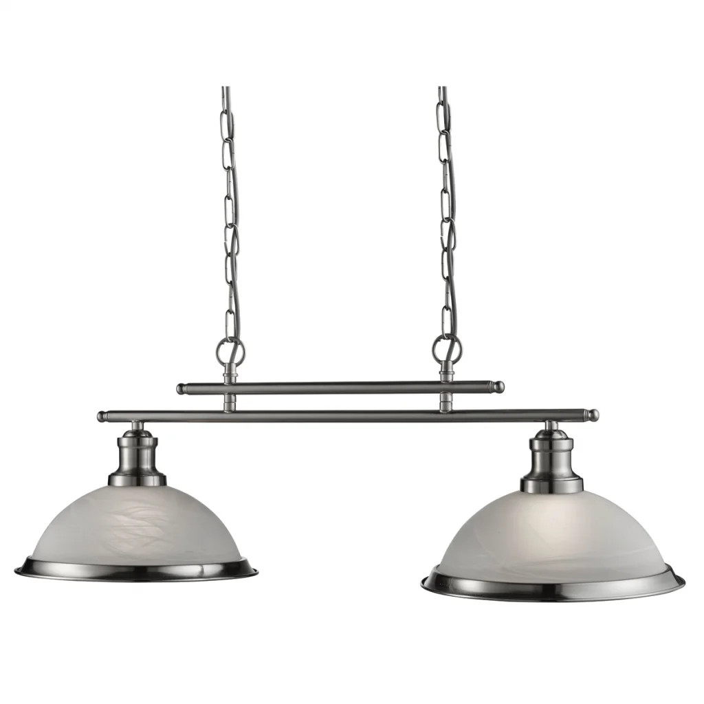 Ceiling Light Silver Bistro 2 Bar Pendant Satin Glass Searchlight 2682-2SS