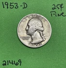 1953 D Washington Quarter 25c Fine FN 90% Silver