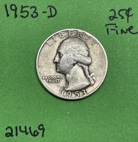 1953 D Washington Quarter 25c Fine FN 90% Silver