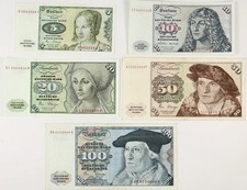 Lot 5 Banknotes Germany 1970-1980 AU