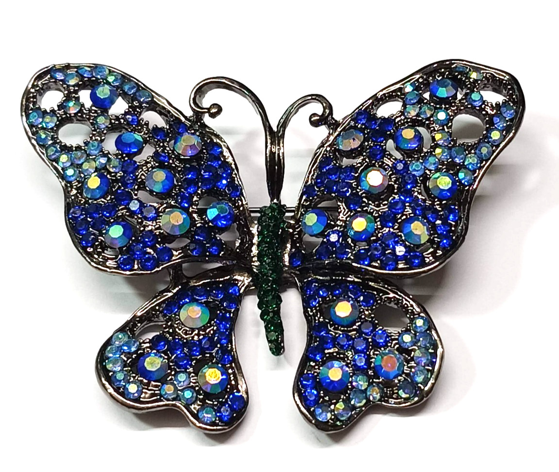 Large Unsigned Blue Aurora Borealis Rhinestone Bu… - image 6