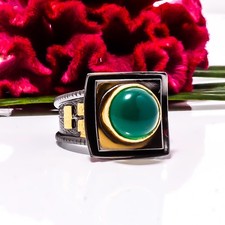 Green Onyx Black And Gold Plated 925 Sterling Silver Ring s.6 Sk18, Christmas