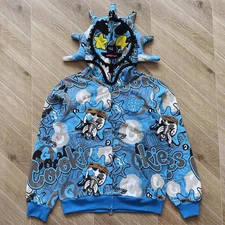 NEW Glo Gang Eroded Glo Thermal Zip Hoodie Blue Featuring Cookie Size S-M-L-XL