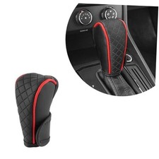 Leather Gear Shift Knob Cover for Car, Upgraded Anti-Slip Embroidery Black/Red